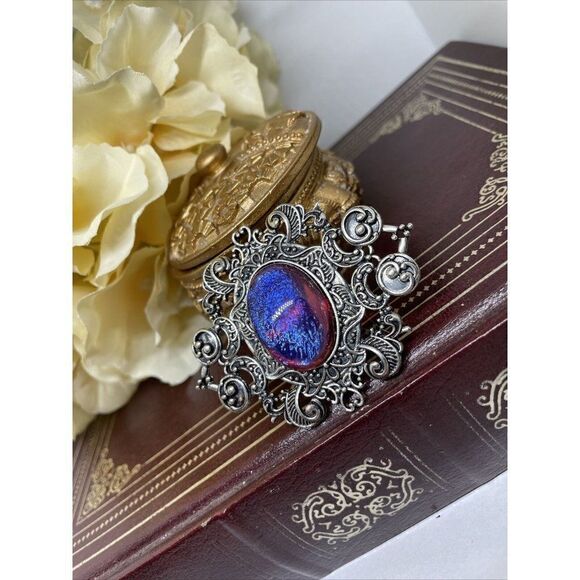 Xmas Wedding Stunning Silver Fire Opal Large Pin Brooch Victorian Hat Garter - Picture 4 of 11